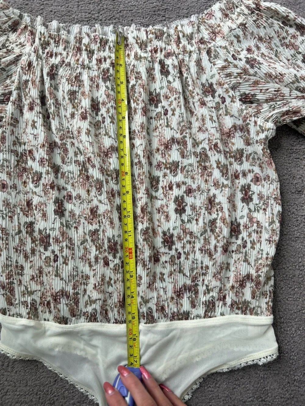 Free People Pretty Petal Bodysuit Floral Smocked Off-Shoulder Balloon Sleeve XS